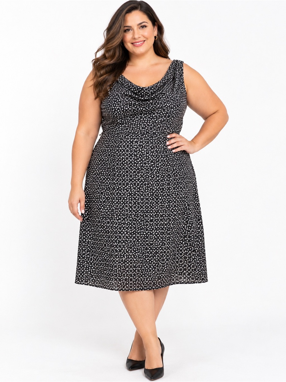 Eloquii by The Limited 24W Black Ivory Geometric Fit Flare Dress